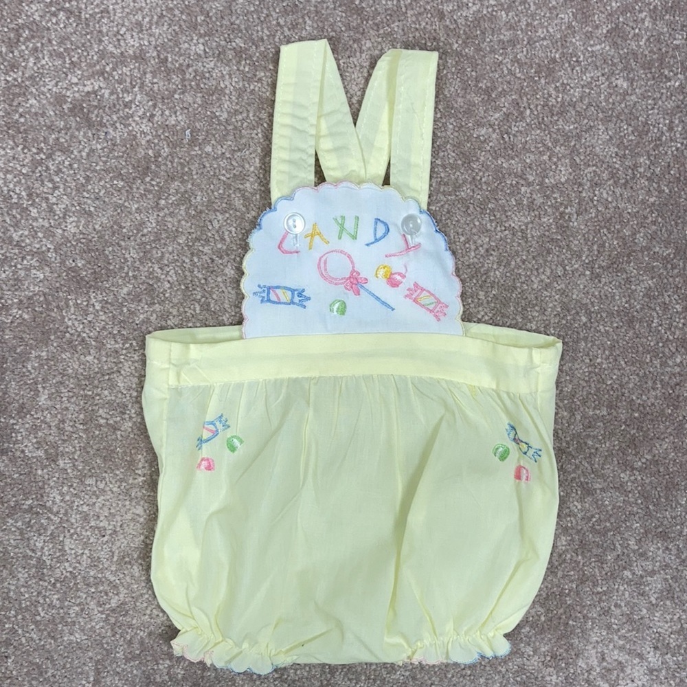 Vintage Mayfair 0/3 months candy embroidered shortalls